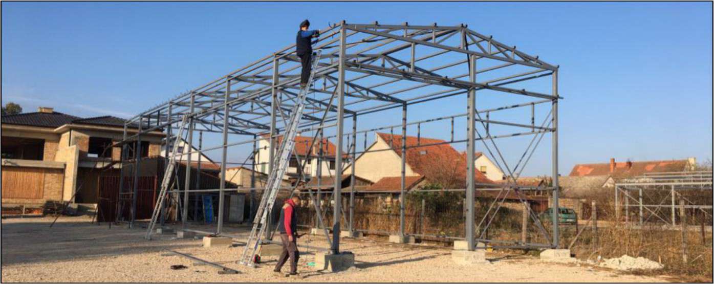Izrada konstrukcije montažne hale od čeličnih profila u Staroj Pazovi, dimenzija 8 x 24 x 6 m