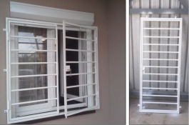 Bele zastitne celicne resetke za dvokrilni prozor i vrata sa mogucnoscu otvaranja i zakljucavanja